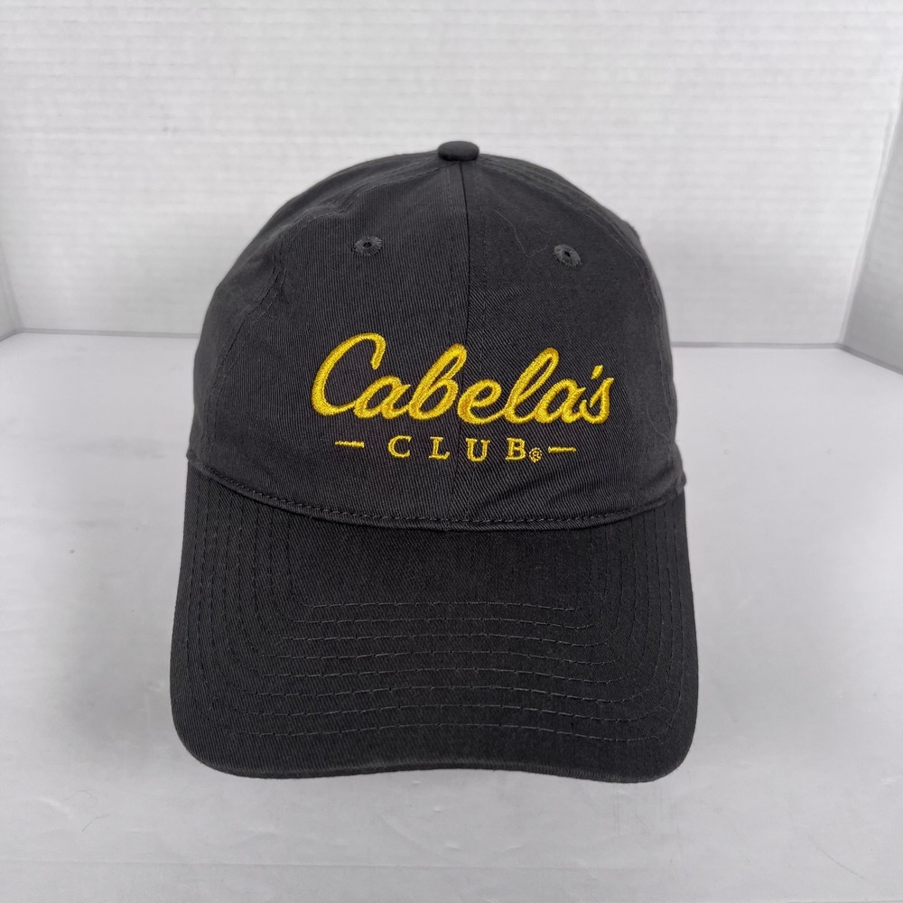 Cabelas Club Black Baseball Cap Hat Adjustable Strap‎ Yellow Logo Y2K
